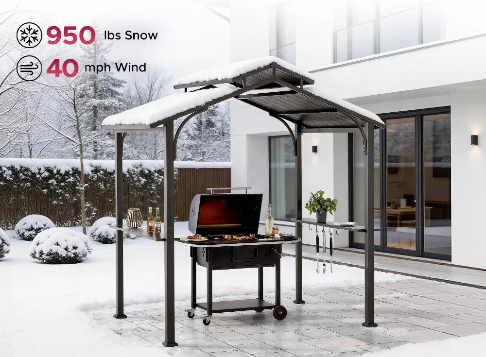 SUNJOY 8x5 Grilling Gazebo with Hooks and Bar Shelves for BBQ
