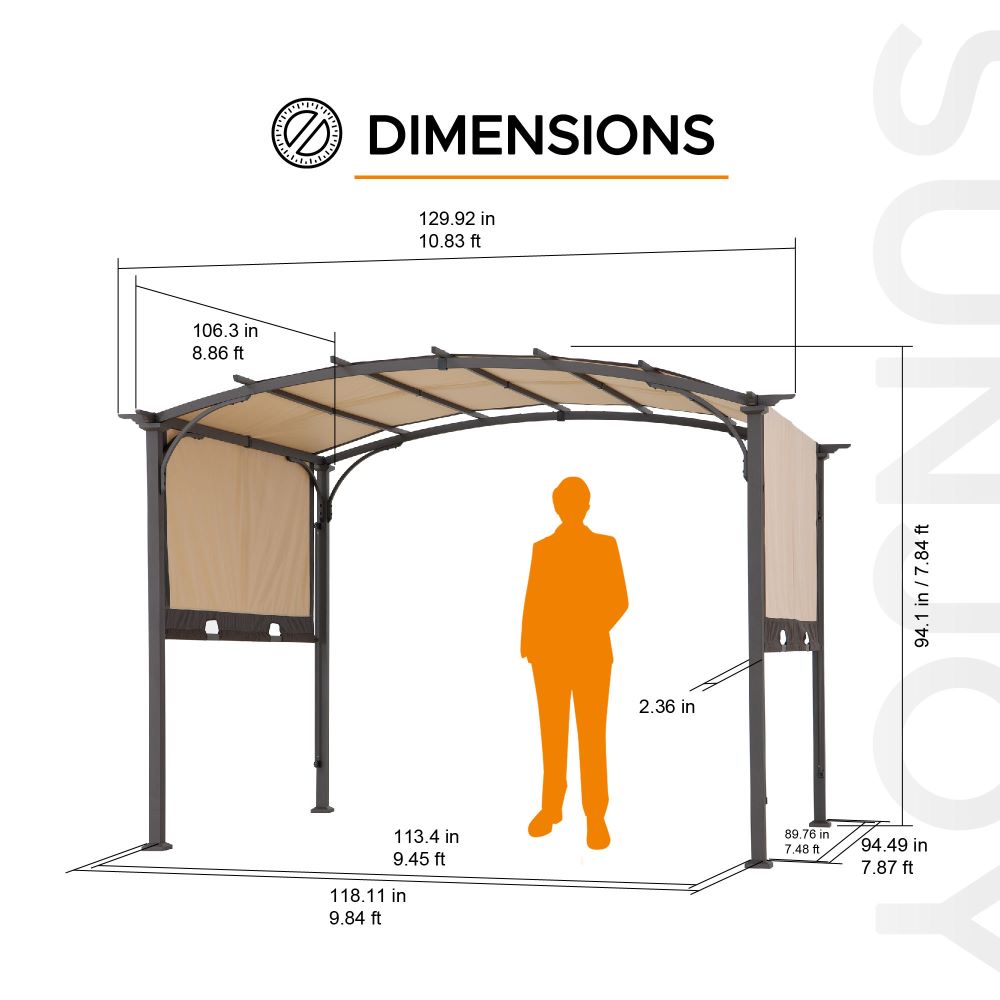 SUNJOY 9.5x11 Metal Arched Pergola Kits with Adjustable Canopy Roof 