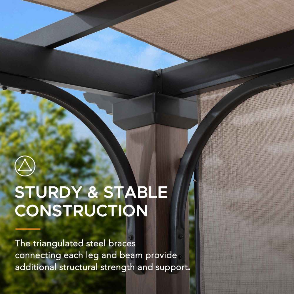 SUNJOY 11x11 Metal Pergola with Sliding Canopy & Wood-Look Finish 