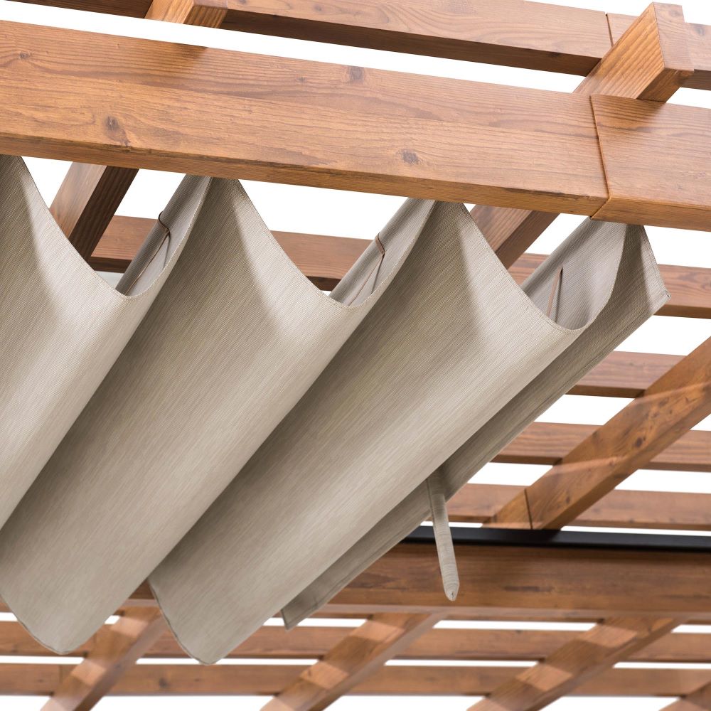 Costco Only-Sunjoy 10.6' x 12.8' Aluminum Pergola, Woodgrain Aluminum Frame Pergola with Retractable Sunbrella® Fabric Canopy.