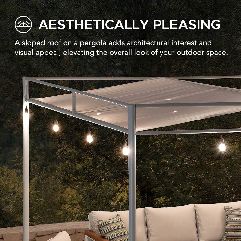 SUNJOY 10x10 Darkeford Metal Pergola with White Sling Fabric Canopy