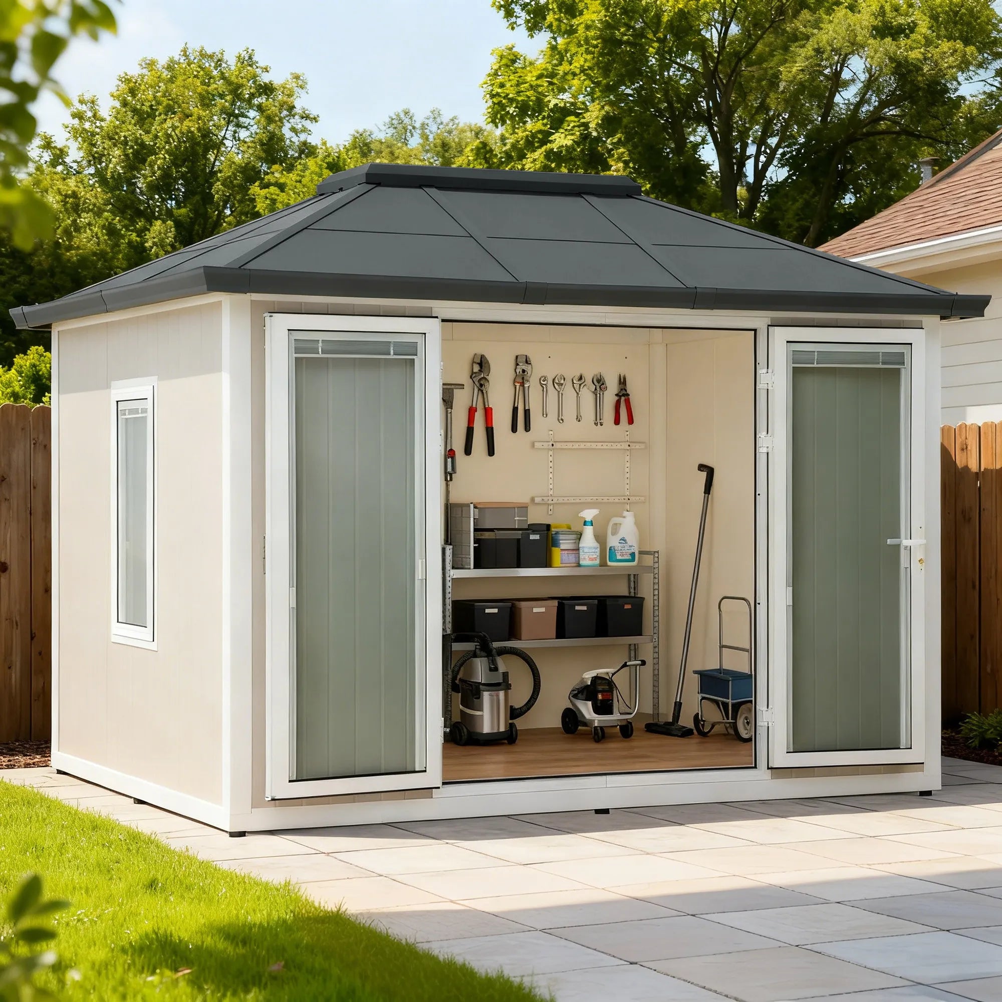 Sunjoy Esquire 9' x 12' Beyond Shed - Tan