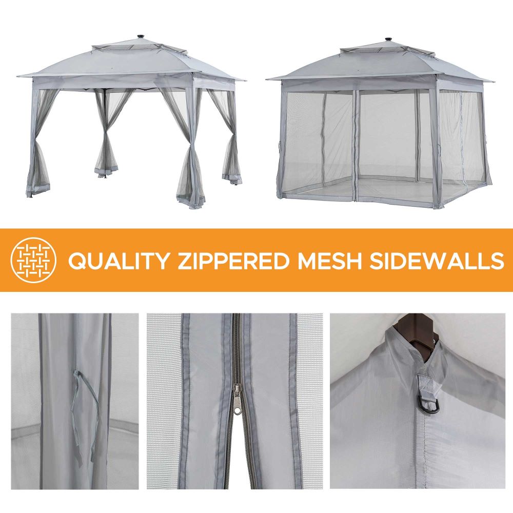 SUNJOY 11x11 Pop Up Portable Gazebo with Solar LED Lights and Netting.