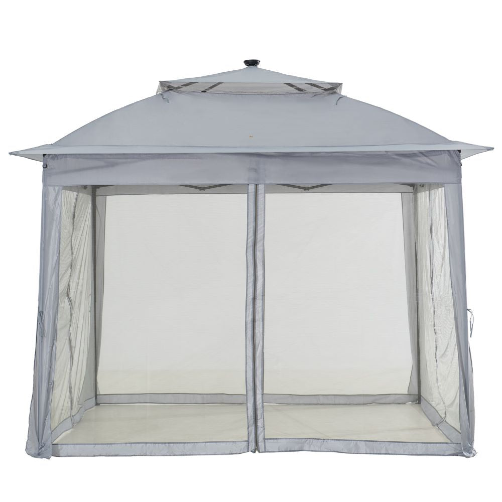 SUNJOY 11x11 Pop Up Portable Gazebo with Solar LED Lights and Netting - Gray