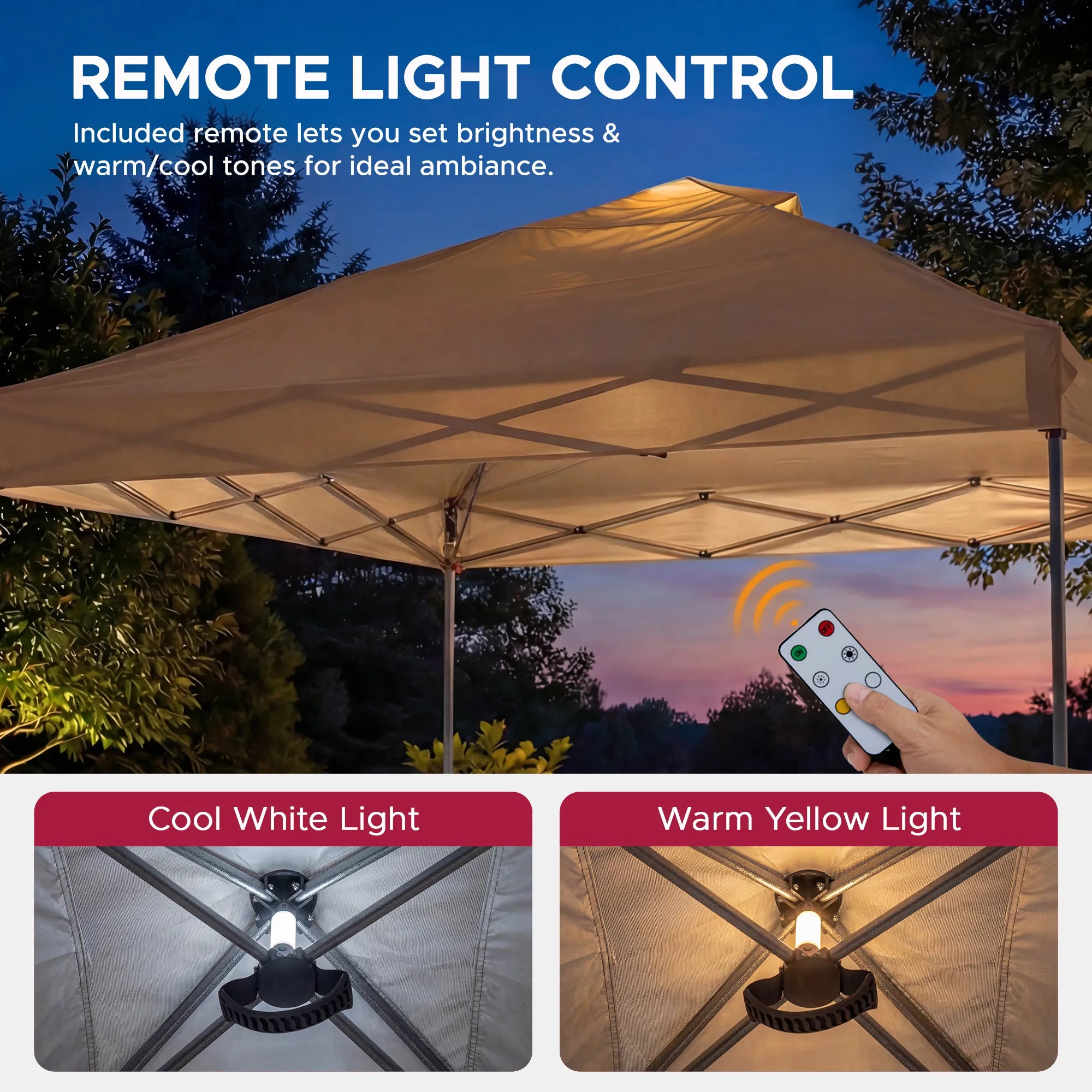 SUNJOY 10x10 Pop Up Gazebo Canopy with Detachable LED Light and Carry Bag - Taupe 