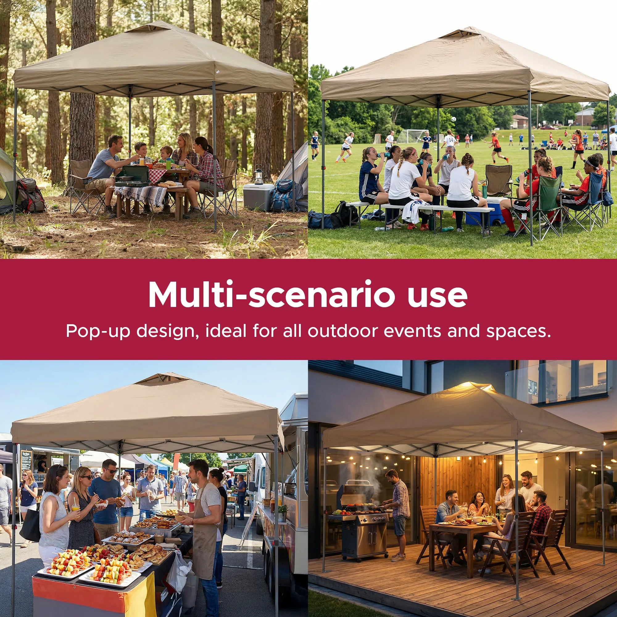 SUNJOY 10x10 Pop Up Gazebo Canopy with Detachable LED Light and Carry Bag - Taupe 