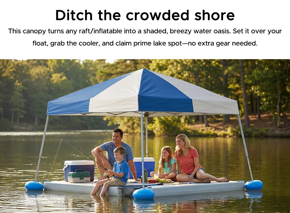 SUNJOY 10x10 Floating Pool Gazebo with PVC Floats and Carry Bag - Gray & Navy