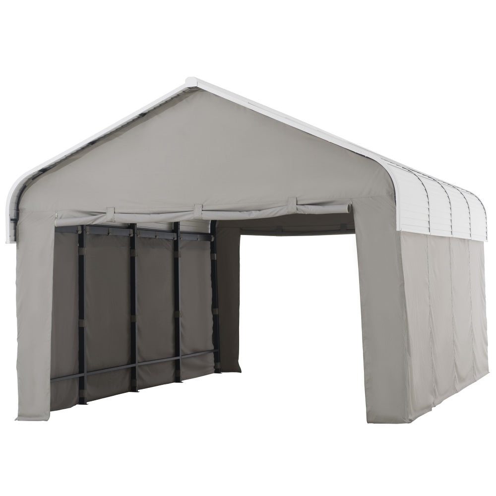 SUNJOY 12x20 Enclosed Carport Kit Metal Roof Gazebo with Fabric Cover