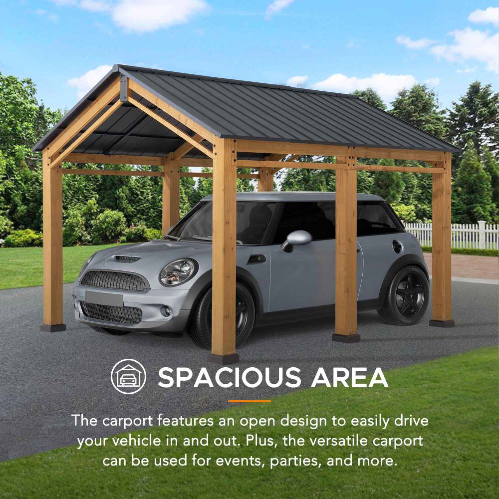 SUNJOY 11x13 Small Wooden Carport Gazebo with Ceiling Hook