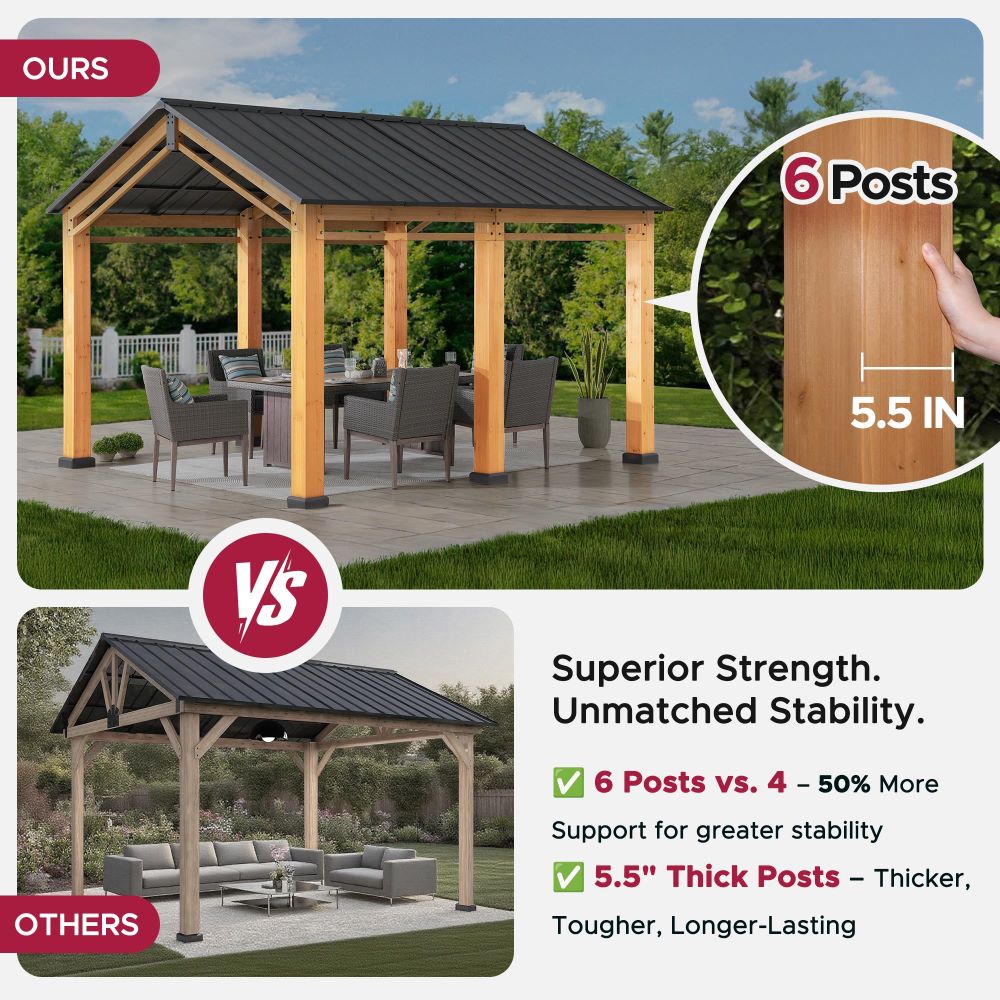 SUNJOY 11x13 Small Wooden Carport Gazebo with Ceiling Hook