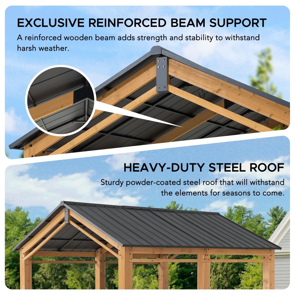 SUNJOY 11x13 Small Wooden Carport Gazebo with Ceiling Hook