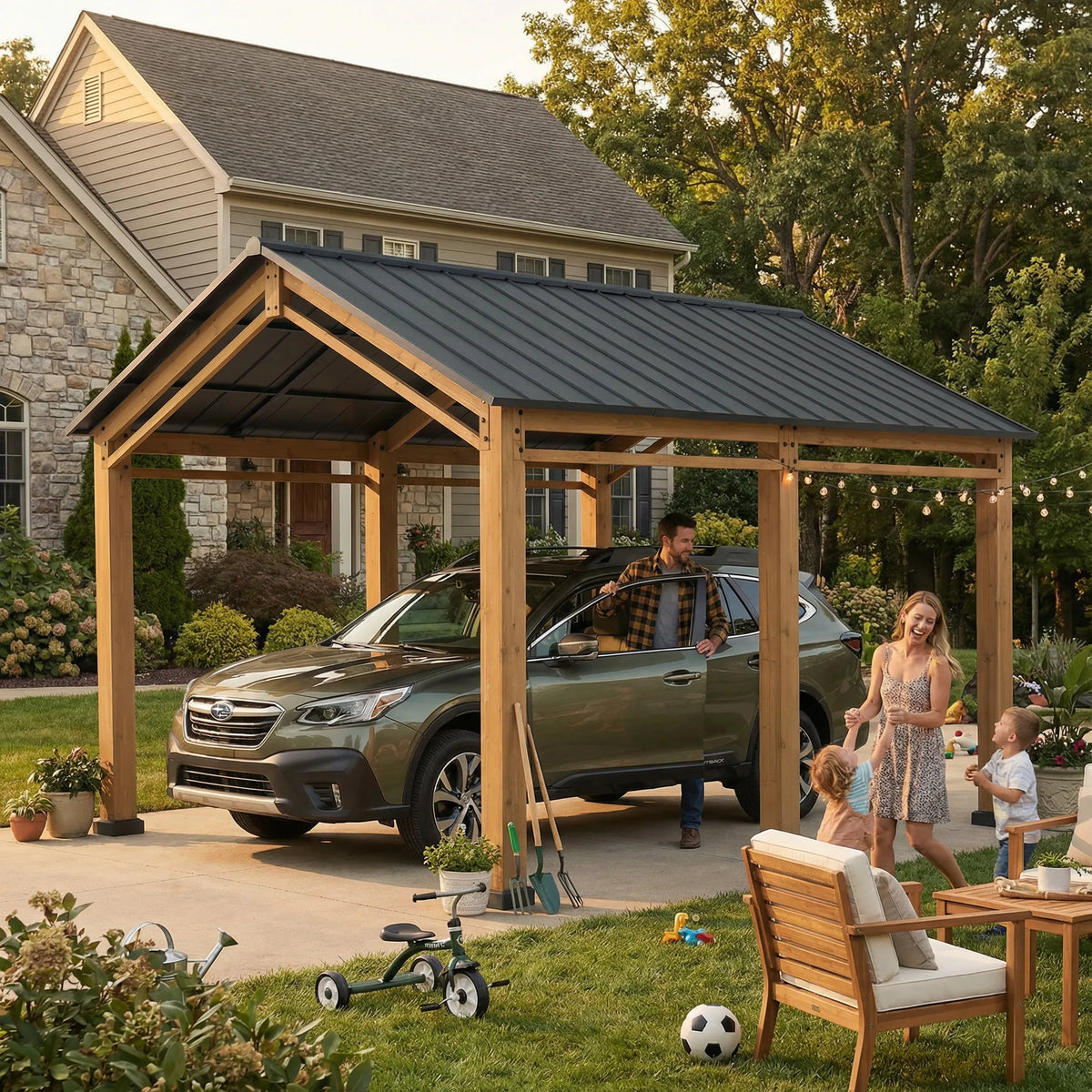 Timberland Compact Wood Carport, 11x13
