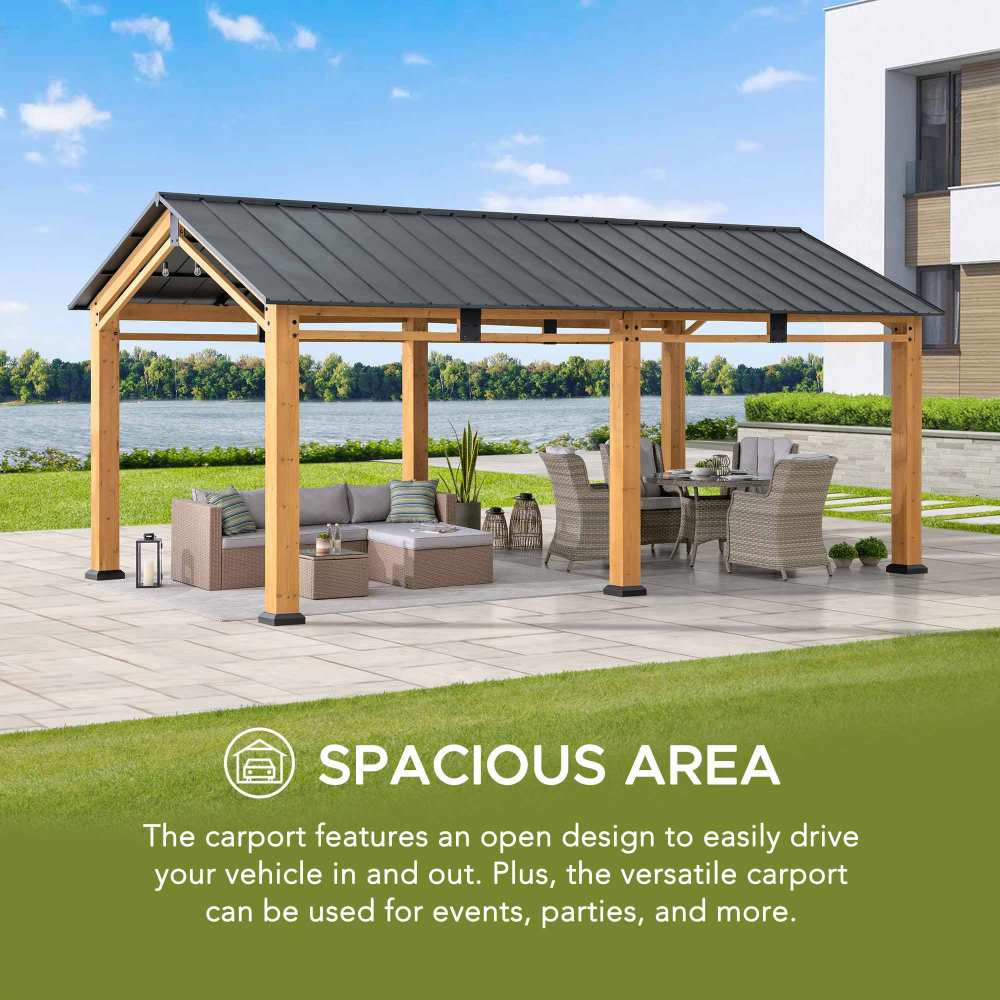 SUNJOY 11x20 Wood Carport Gazebo Kits with Ceiling Hooks.