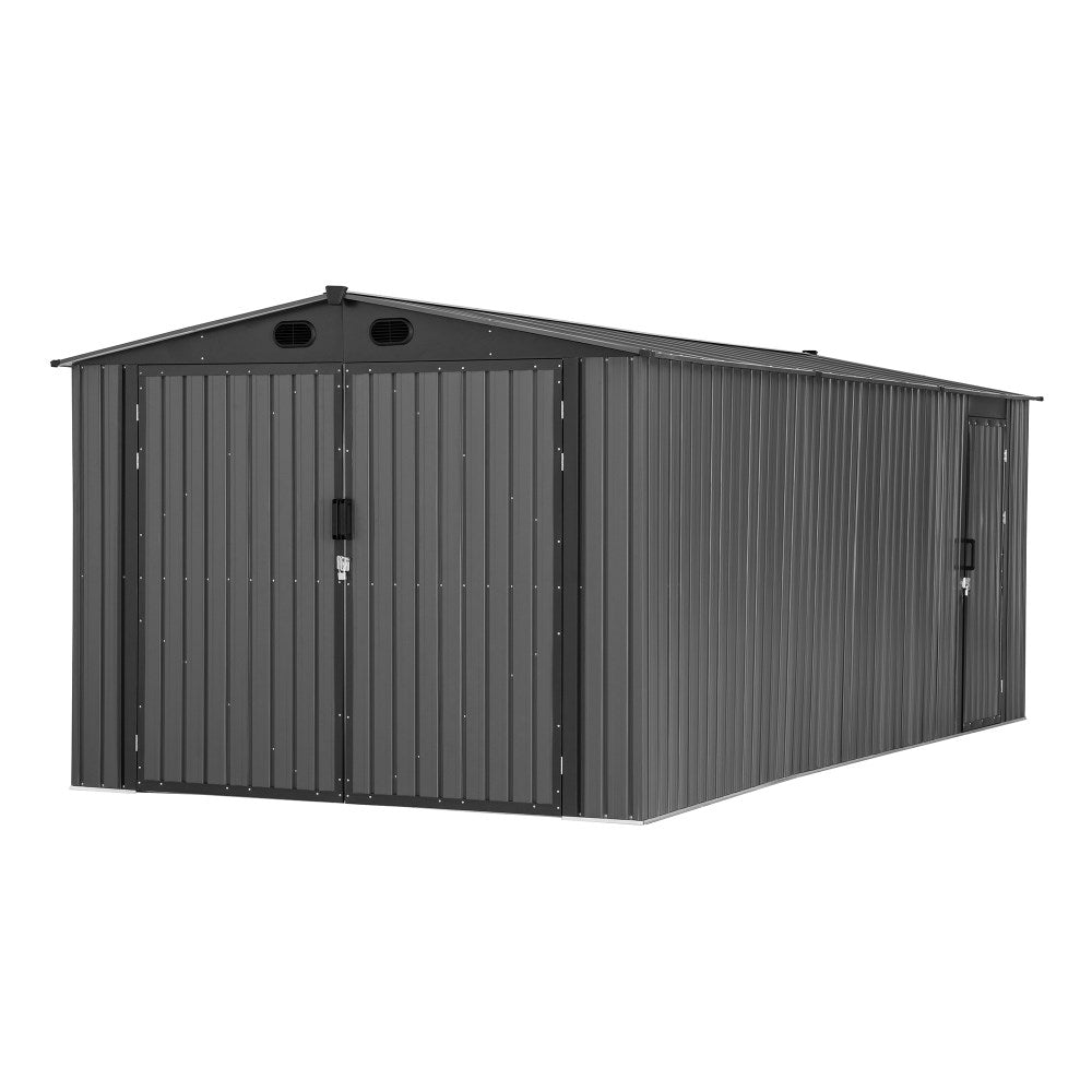 SUNJOY 10x20 Storage Shed Kits with Lockable Doors and Vents - Dark Gray.