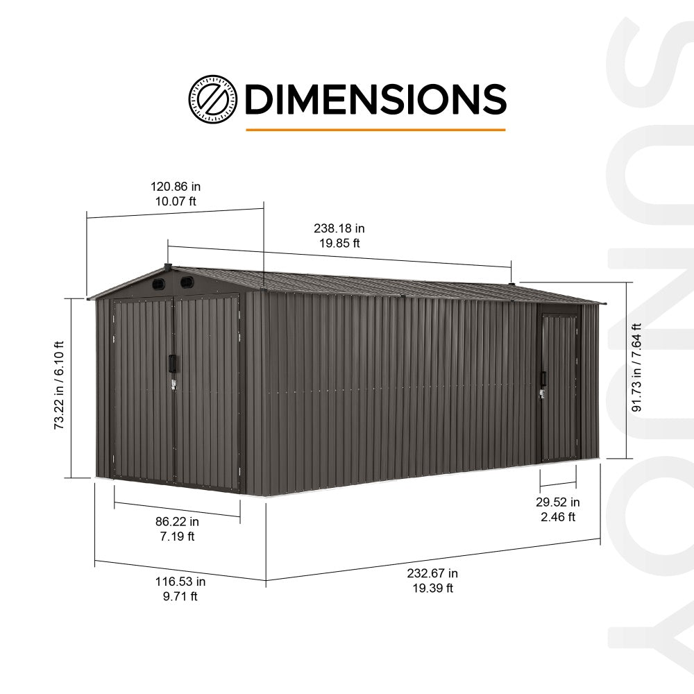 SUNJOY 10x20 Storage Shed Kits with Lockable Doors and Vents - Tan 