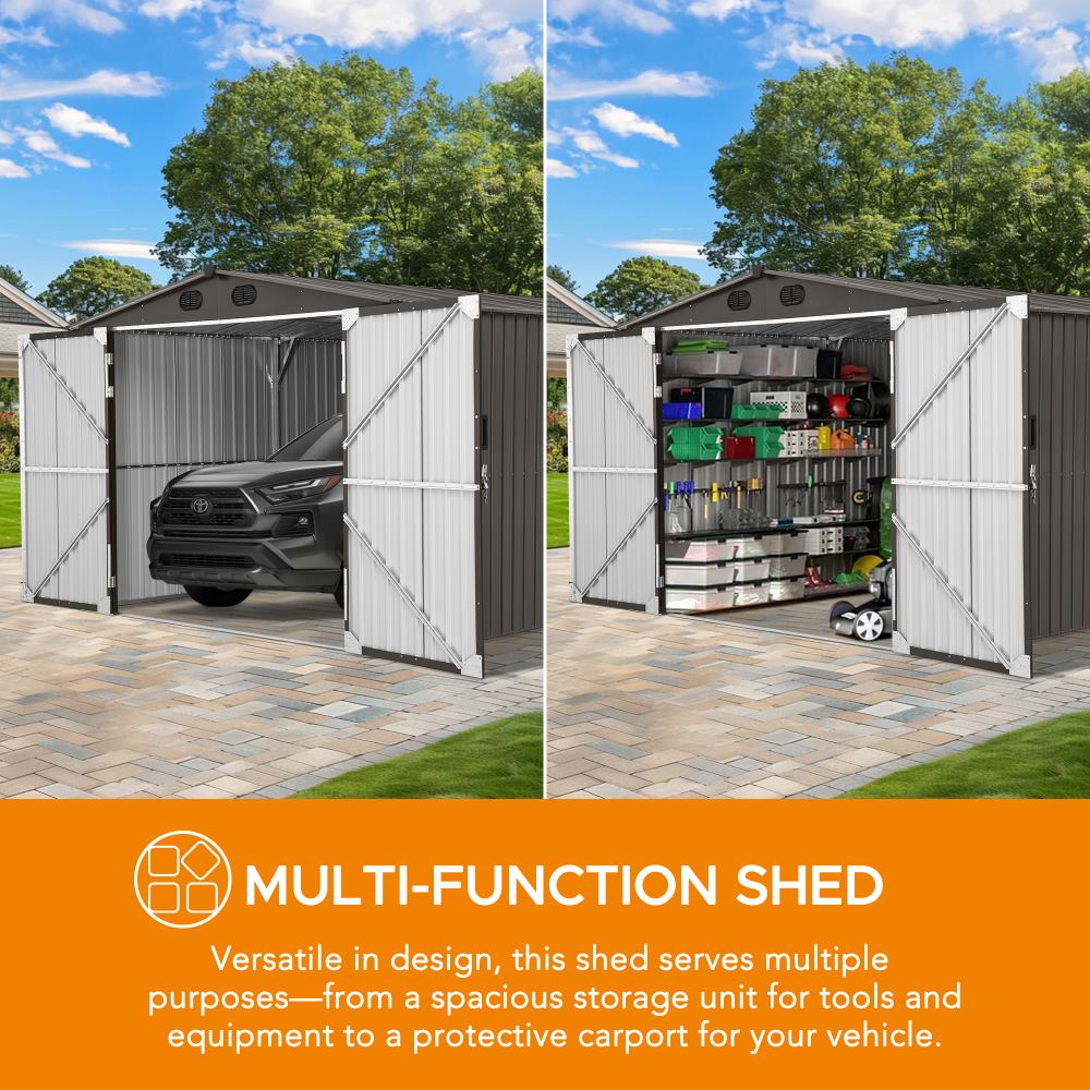 SUNJOY 10x20 Storage Shed Kits with Lockable Doors and Vents - Tan 