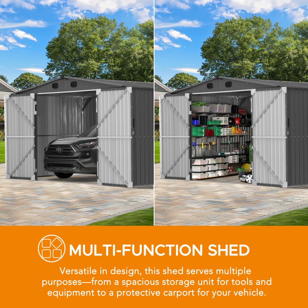 SUNJOY 13x20 Metal Shed Kits with Lockable Doors and Vents - Dark Gray.