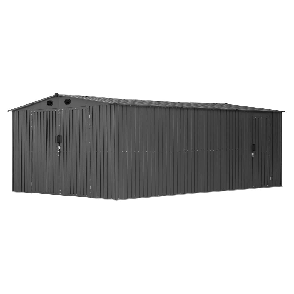 SUNJOY 13x20 Metal Shed Kits with Lockable Doors and Vents - Dark Gray.