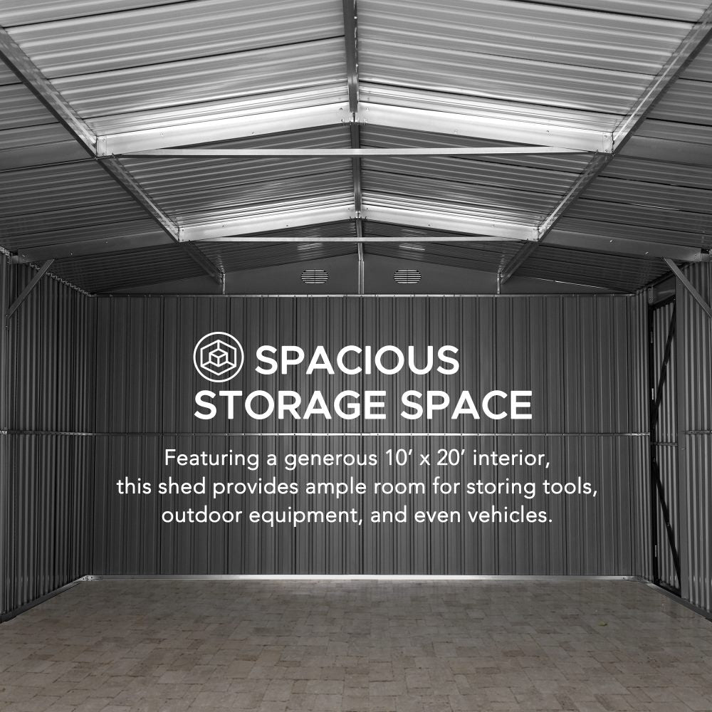 SUNJOY 13x20 Metal Shed Kits with Lockable Doors and Vents - Dark Gray.