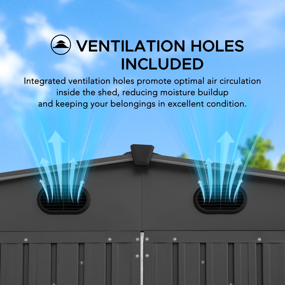 SUNJOY 13x20 Metal Shed Kits with Lockable Doors and Vents - Dark Gray.