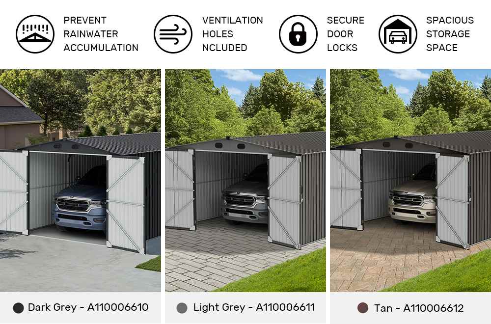 SUNJOY 13x20 Metal Shed Kits with Lockable Doors and Vents