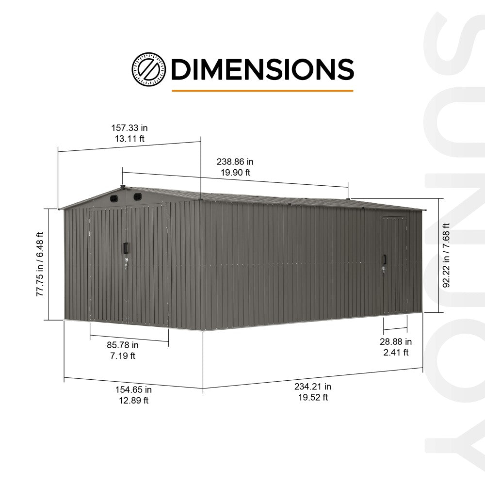 SUNJOY 13x20 Metal Shed Kits with Lockable Doors and Vents