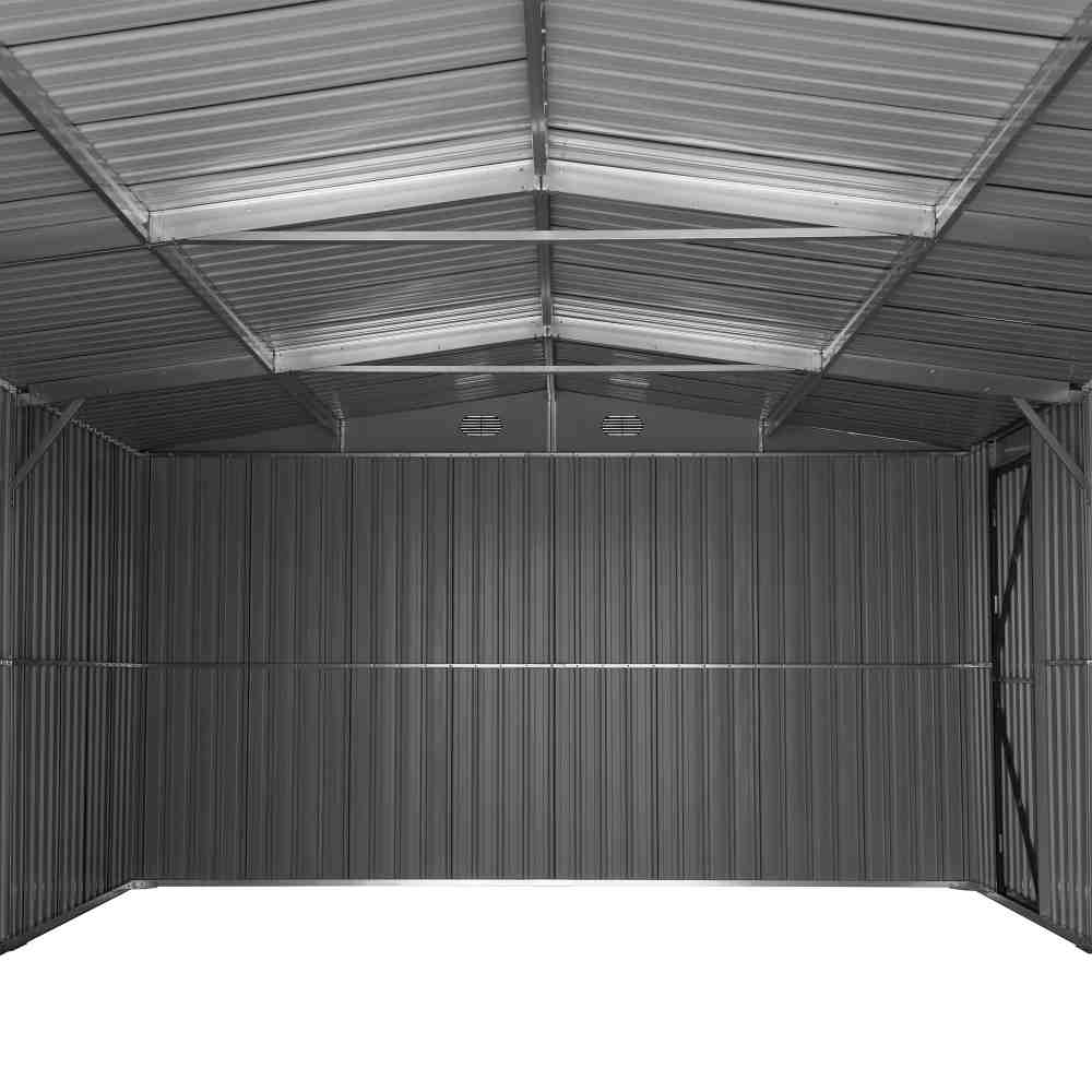 SUNJOY 13x20 Metal Shed Kits with Lockable Doors and Vents - Light Grey