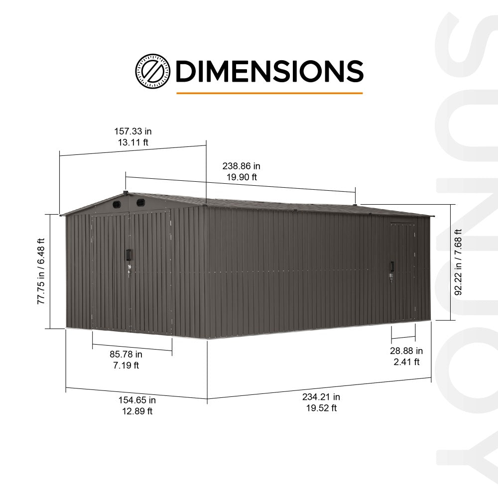 SUNJOY 13x20 Metal Shed Kits with Lockable Doors and Vents - Tan 