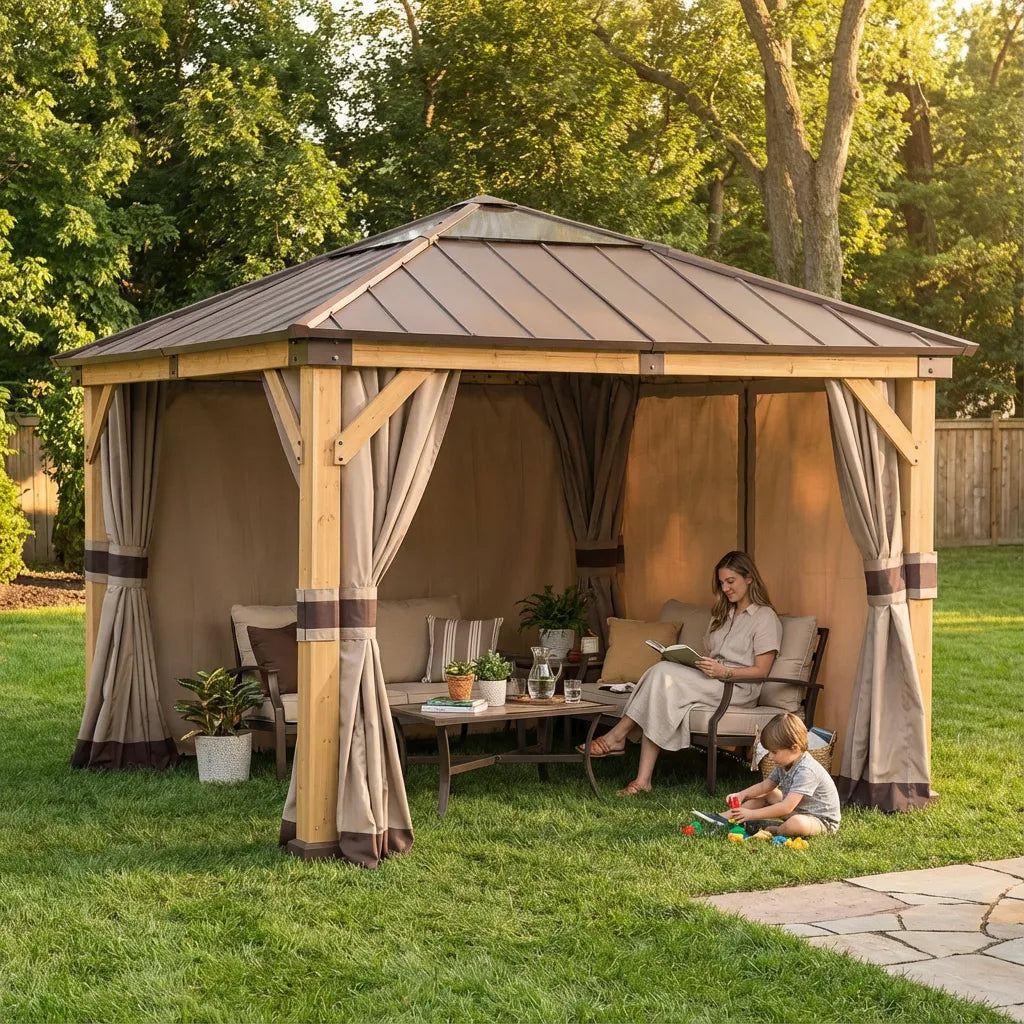 SUNJOY Replacement Curtains for 9 ft. × 9 ft. Wood-Framed Gazebos