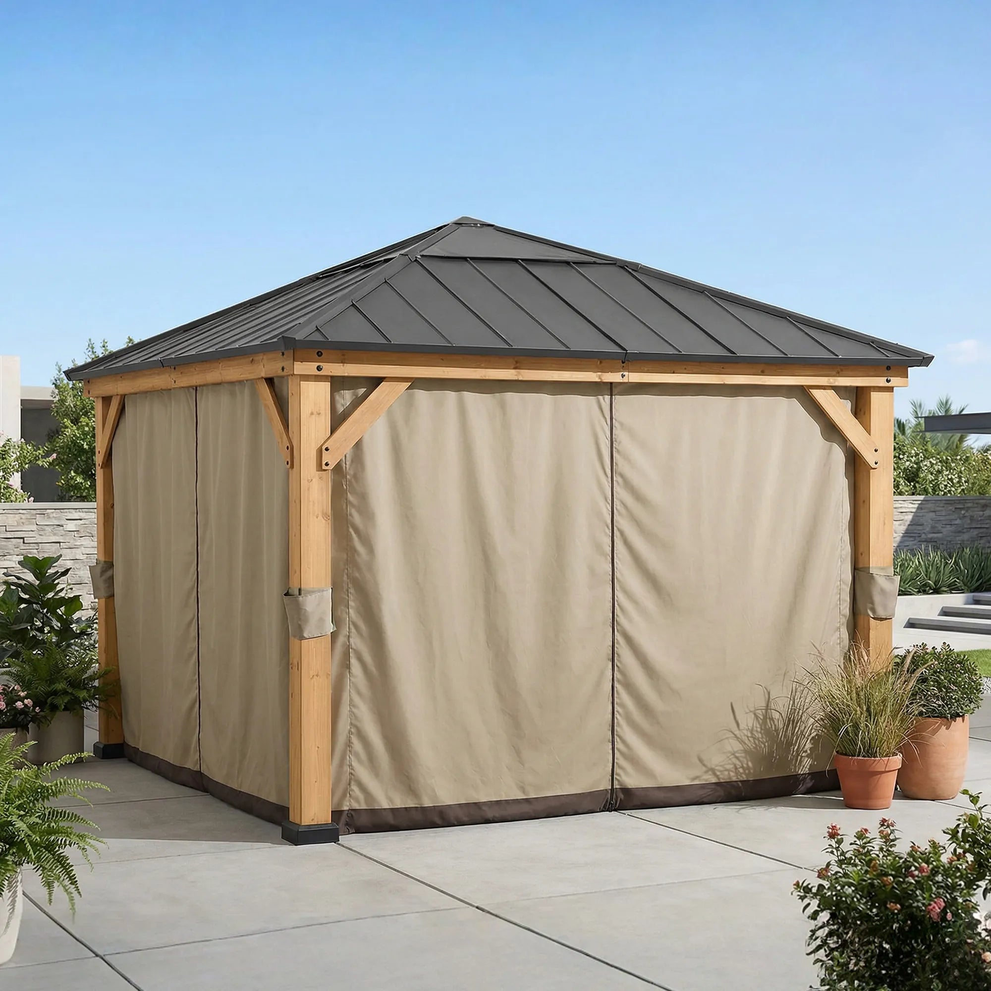 SUNJOY Replacement Curtains for 9 ft. × 9 ft. Wood-Framed Gazebos