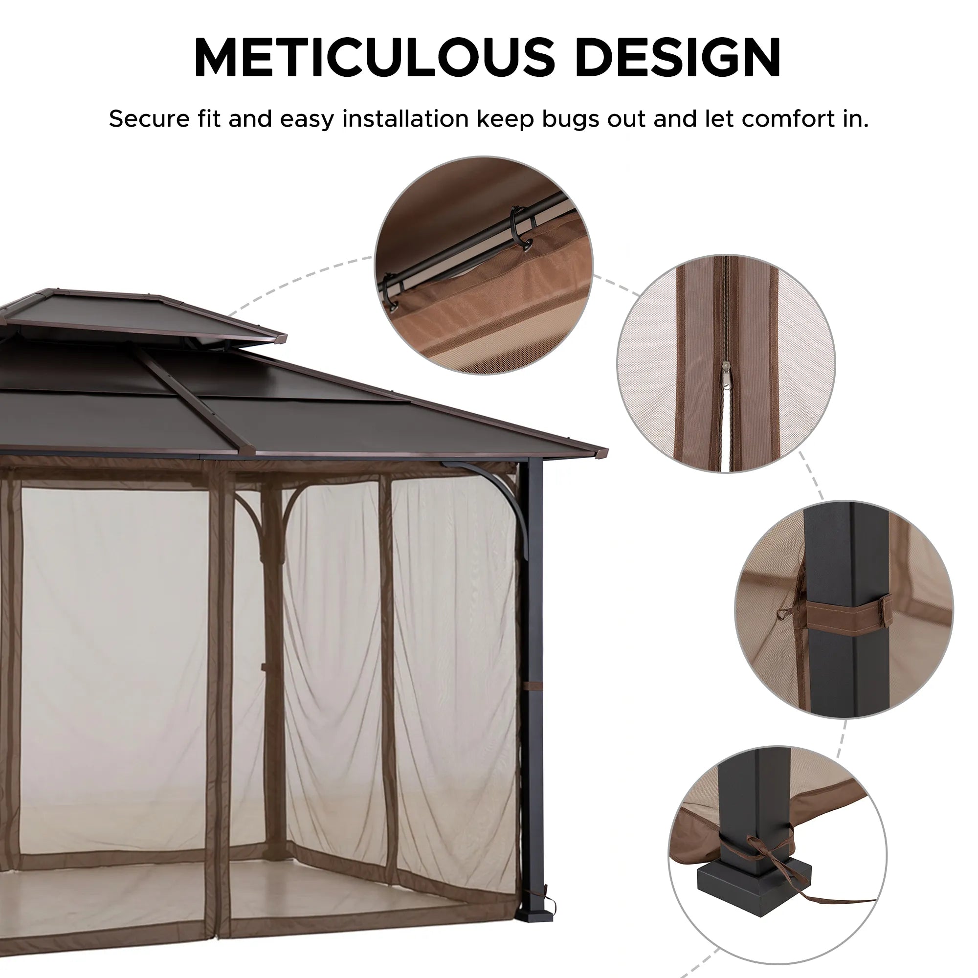 SUNJOY Mosquito Netting for 10x12 Hardtop Gazebo with White LED Lights