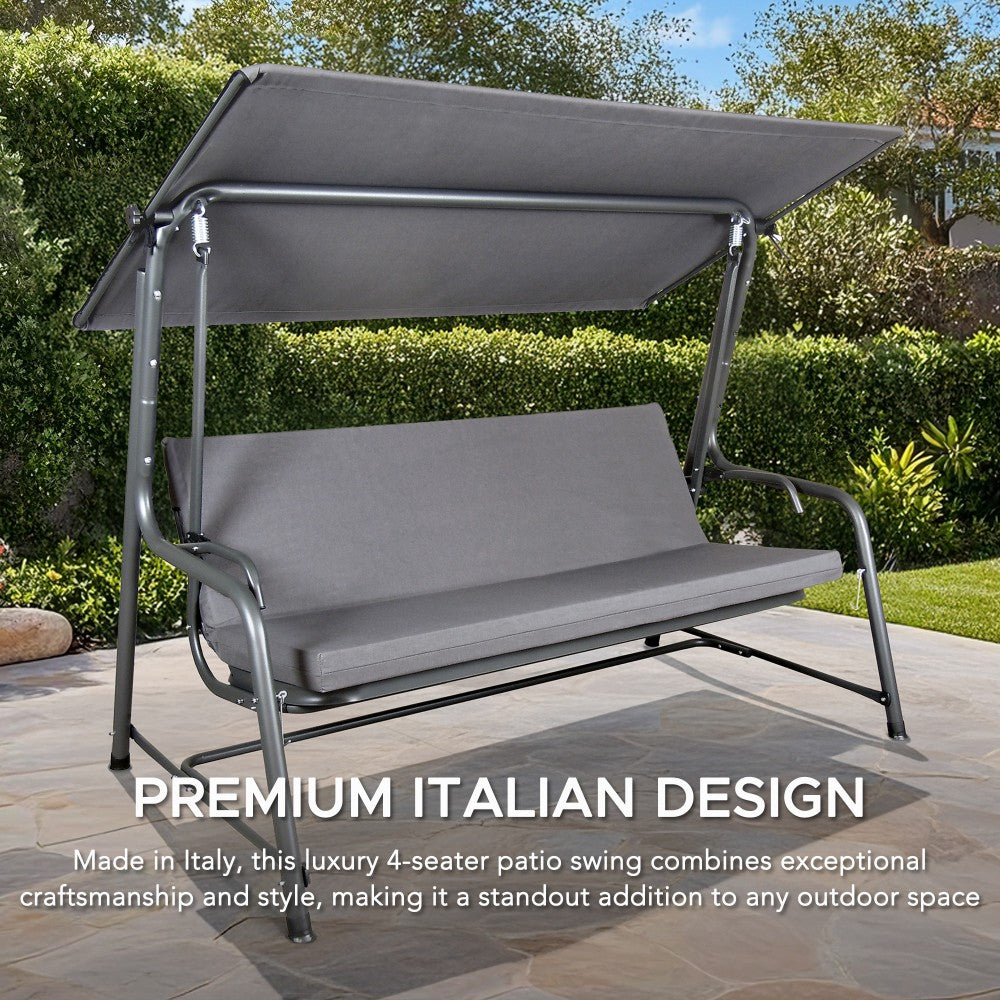 SUNJOY 4-Seat Outdoor Porch Swing and Bed with Adjustable Canopy and Cushion - Gray