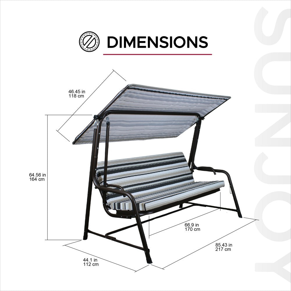 SUNJOY 4-Seat Outdoor Porch Swing and Bed with Adjustable Canopy and Cushion - Stripe