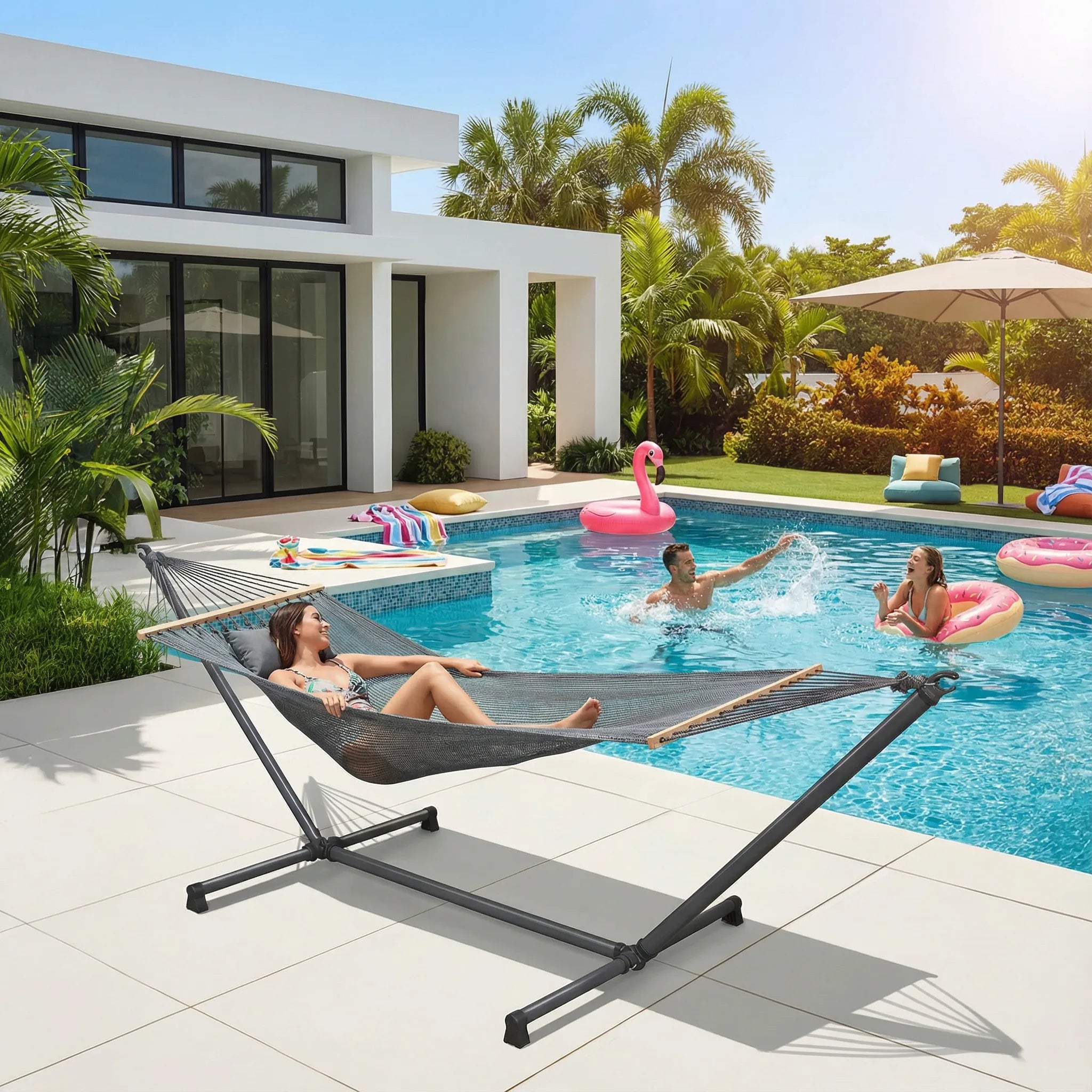 SUNJOY Luxury Portable Hammock with Stand-Made in Italy, Ultra-Light and Tool-Free Setup