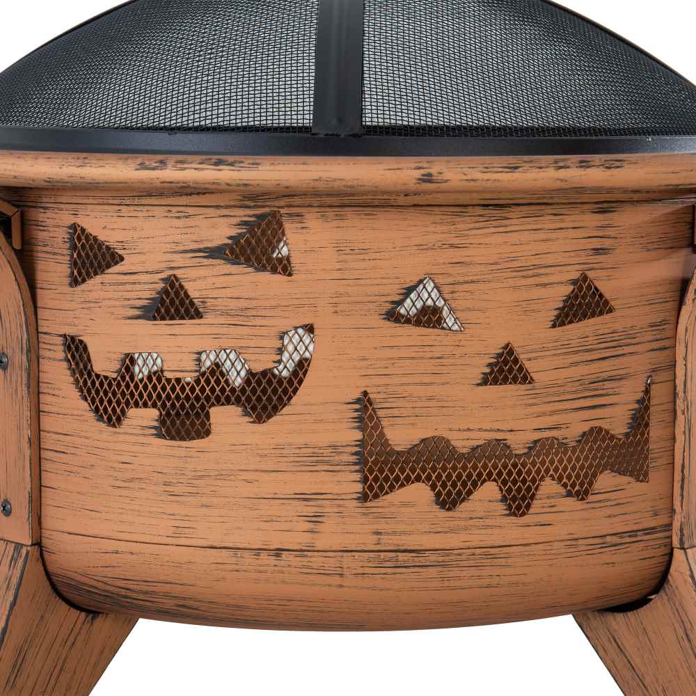 SUNJOY 30 Inch Copper Steel Holiday Fire Pit with Spark Screen & Poker - Jack O'Lantern Motif
