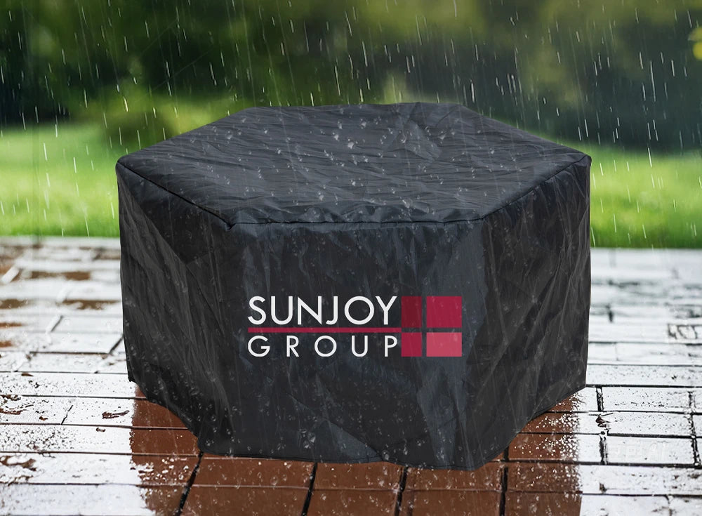SUNJOY 28 Inch Hexagon Stainless Steel Smokeless Fire Pit with PVC Cover - Triangle Pattern & Black