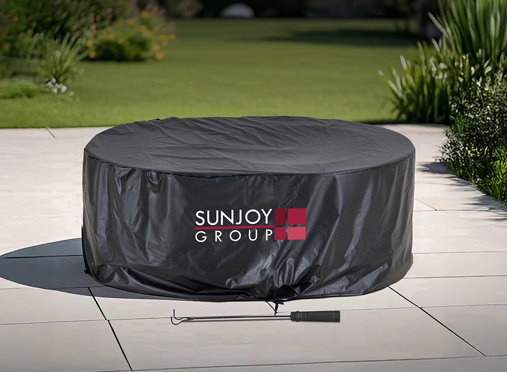 SUNJOY 38 Inch Stainless Steel Smokeless Fire Pit with PVC Cover and Poker - Dot Grid & Gray