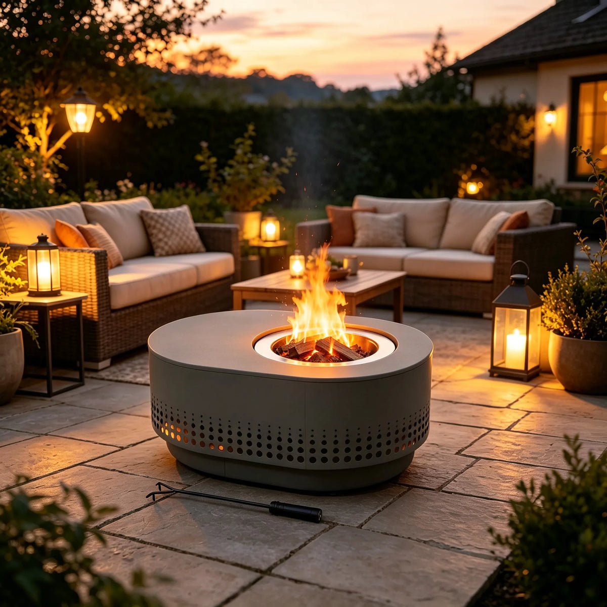 Vulcan Oval Smokeless Fire Pit 38", Dot Grid - Gray