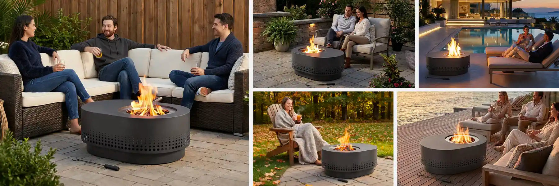SUNJOY 38 Inch Stainless Steel Smokeless Fire Pit with PVC Cover and Poker - Dot Grid & Gray