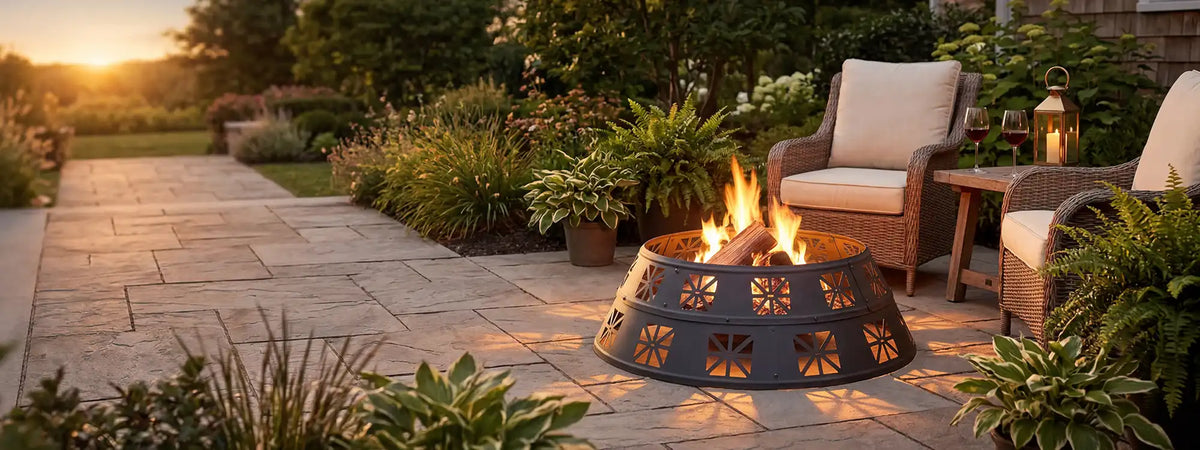 SUNJOY 36 Inch Heavy-Duty Steel Fire Pit Ring with Decorative Cutouts