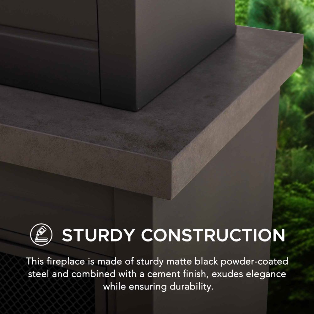 SUNJOY 58 Inch Modern Outdoor Fireplace with Chimney & Log Holders
