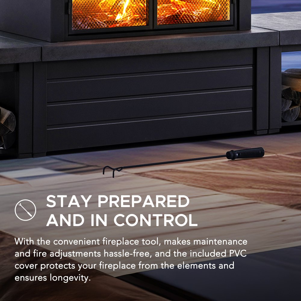 SUNJOY 58 Inch Modern Outdoor Fireplace with Chimney & Log Holders 