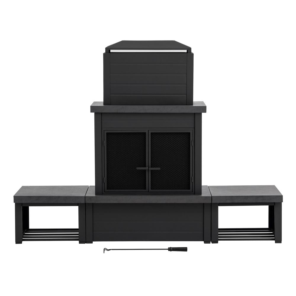 SUNJOY 58 Inch Modern Outdoor Fireplace with Chimney & Log Holders 