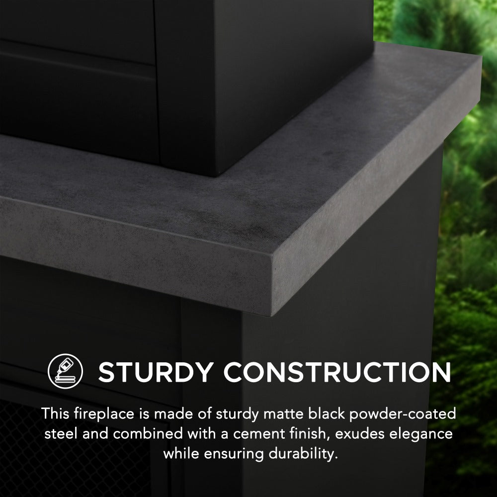 SUNJOY 58 Inch Modern Outdoor Fireplace with Chimney & Log Holders 