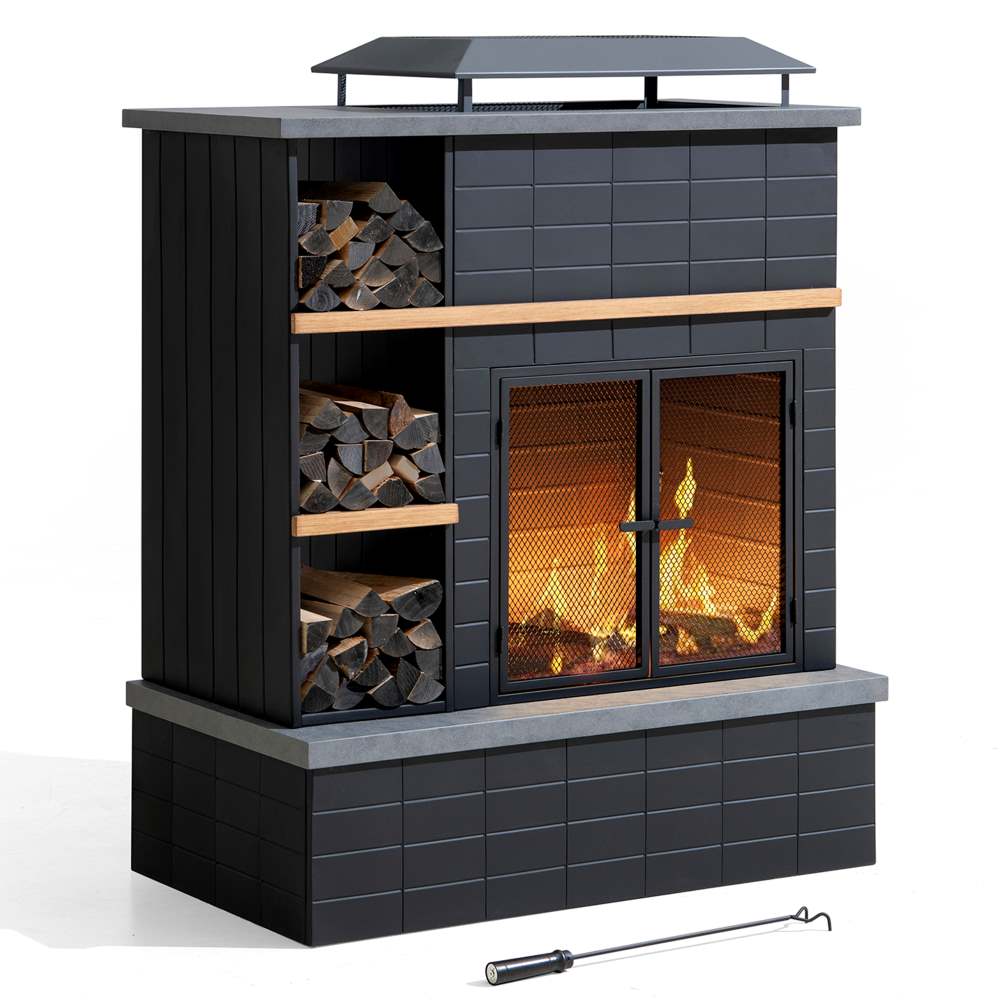 SUNJOY 42 Inch Wood Burning Fireplace with Chimney & Log Holders 