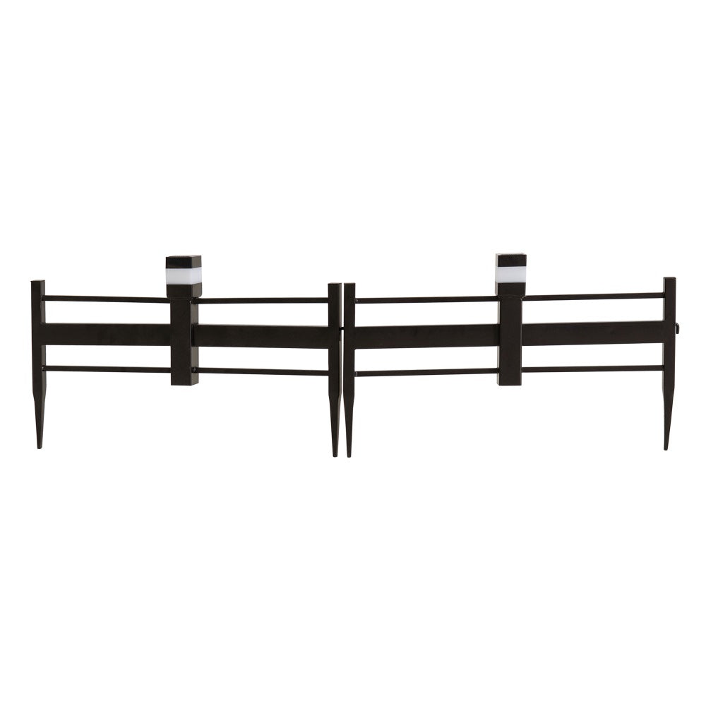 SUNJOY Garden Fence, Metal Garden Border Fence with Solar Lights (5-pack) - Strip & Brown