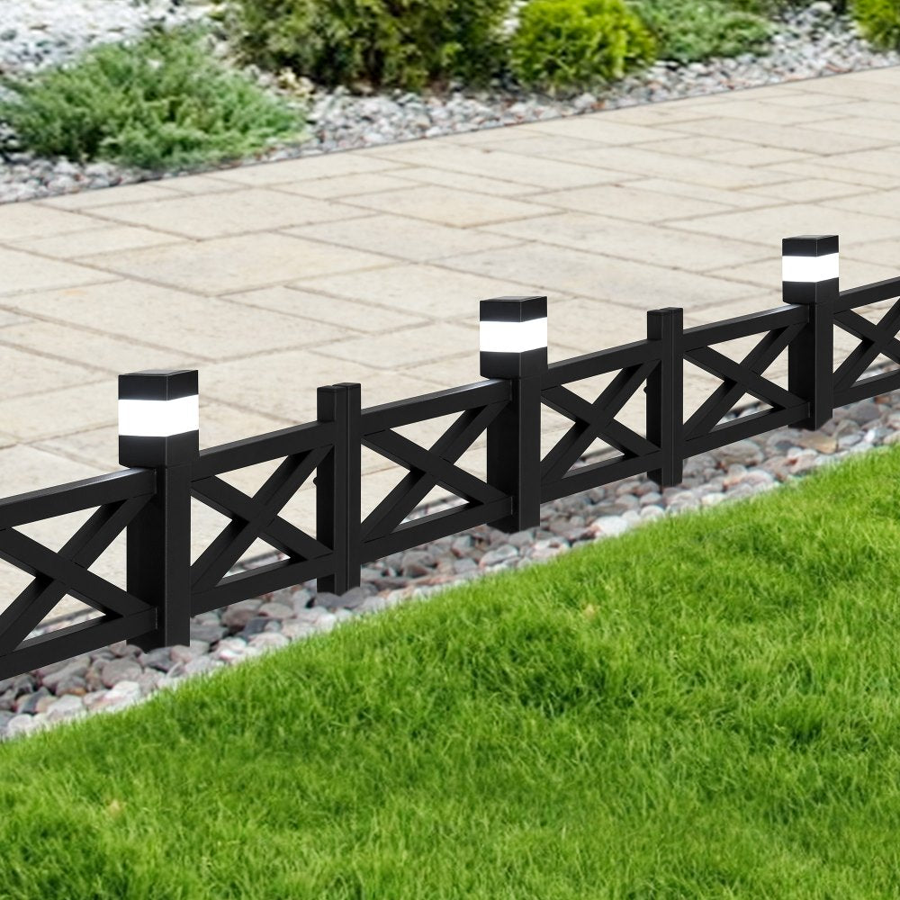 SUNJOY Garden Fence, Metal Garden Border Fence with Solar Lights (5-pack) - Lattice & Black