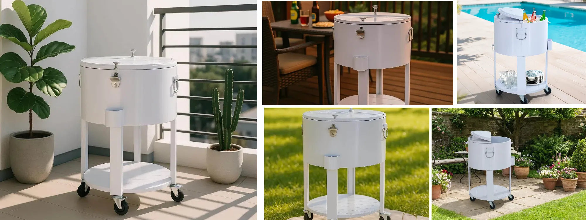 Oasis Rolling Patio Ice Chest Cart 60 Qt - Alabaster White