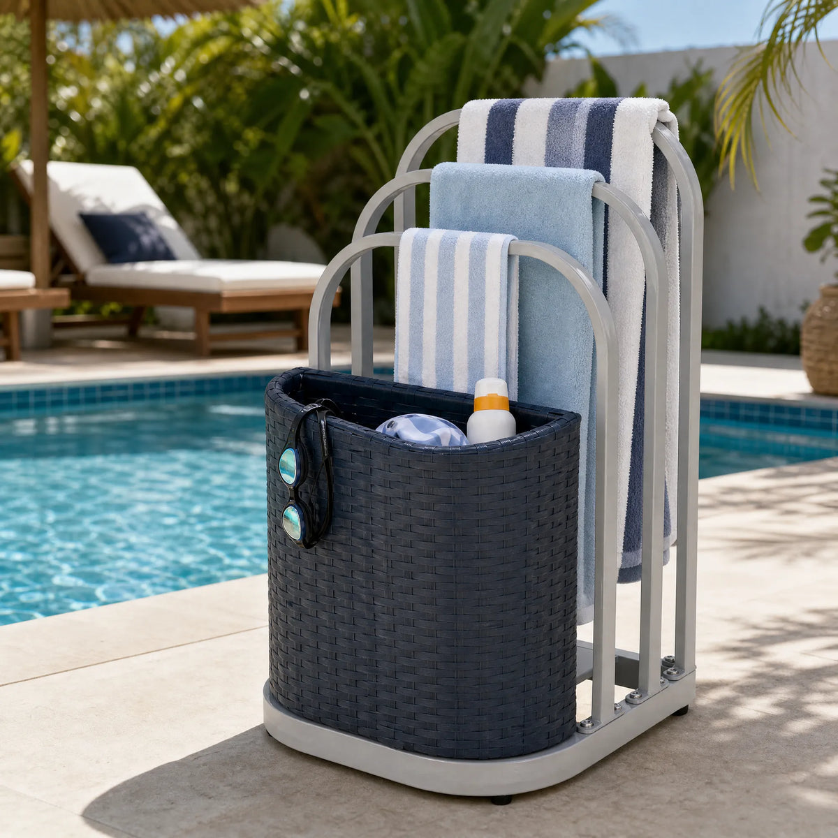 Rust-proof Aluminum Pool Float Storage Rack Organizer 16'' - Navy