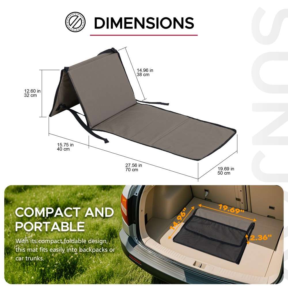 Beach Mat with Adjustable Backrest for Adults (Set of 1) - Khaki